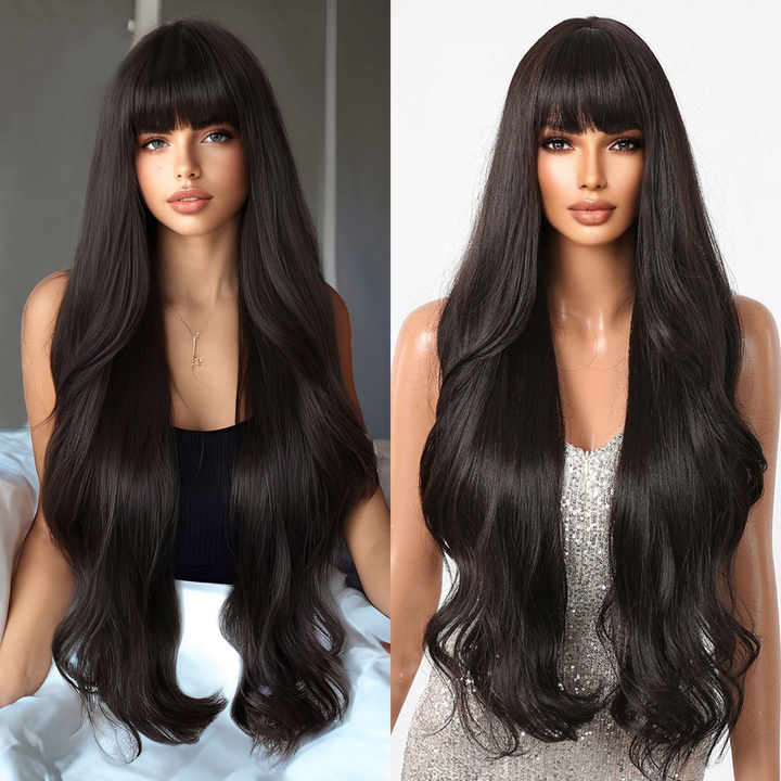 High Temperature Fiber Black Glueless Wig Long Natural Wave