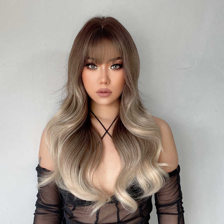 High Temperature Fiber Synthetic Wigs Brown to Blonde Body Waves Silky Wigs